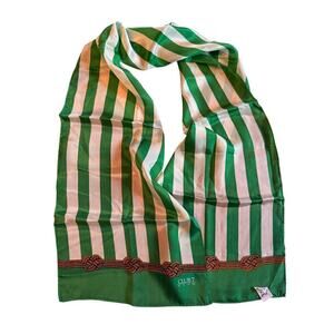 VTG CLUB 7 ECHO Green Striped Silk Scarf 52"x10" Rectangle